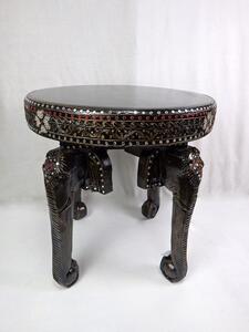 Stolek konferenční černý CASTLE, exotické dřevo, ruční práce (stolek zdobený - slon, dřevo Suar, 52 cm)