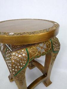 Odkládací stolek zlatý kulatý CASTLE, dřevo, ruční práce (ručně zdobený stolek, 50 cm)