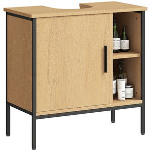 HOMCOM Koupelnová skříňka pod umyvadlo se dveřmi a nastavitelnou policí pro sloupkové umyvadlo 60x30x59,5 cm Dub | Aosom