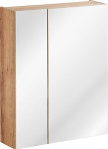 Koupelnová skříňka se zrcadlem 60 cm, 2 dvířka, zlatý dub, závěsná