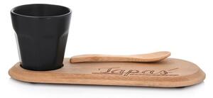 Bambusový servírovací tác s keramickým šálkem na dip a se lžičkou 23x9,8x1,5cmTapas DUKA (Barva - hnědá,černá,bambus dřevo,keramika)