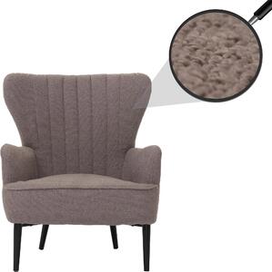 Křeslo HWC-K37, křeslo typu "cocktail" nebo "uši", čalouněné, retro, vintage, potahová látka bouclé (600 g/m²) – světle šedá