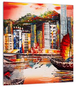 Obraz - Victoria Harbor, Hong Kong, olejomalba (30x30 cm)