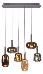 Závěsné svítidlo černé s vícebarevným sklem vč. LED 6-světel Easylift - Irides