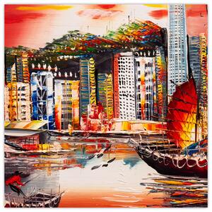 Obraz - Victoria Harbor, Hong Kong, olejomalba (30x30 cm)