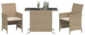 3dílný bistro set s poduškami béžový polyratan