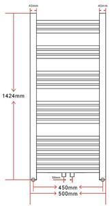 Žebříkový radiátor na ručníky - rovný - ústřední topení - bílý | 500x1424 mm