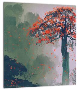 Obraz osamoceného červeného stromu (30x30 cm)
