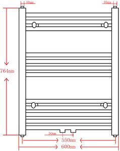 Žebříkový radiátor na ručníky - rovný - ústřední topení - černý | 600x764 mm