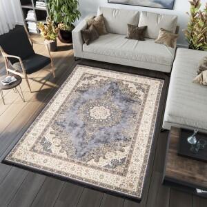 Makro Abra Kusový koberec pratelný VICTORIA 36440 Klasický pogumovaný krémový šedý Rozměr: 120x170 cm