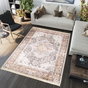 Makro Abra Kusový koberec pratelný VICTORIA 38951 Klasický pogumovaný krémový hnědý Rozměr: 140x200 cm