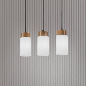 Lamkur Závěsné svítidlo Markus, opálové sklo/dubové dřevo, délka 60 cm 3 světla., stmívatelný, Bílá / opál, Obývací pokoj / jídelna, Sklo, Skandinávský