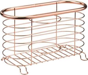 Unyqoos® Držák na fén – organizér z růžové zlaté barvy (14 x 29,2 x 16,5 cm), žáruvzdorný drátěný košík, odolný proti korozi a bez nutnosti vrtání, ideální pro kadeřnické prostory, umyvadla a police
