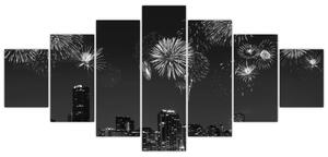 Obraz - Ohňostroj v Miami, černobílá (210x100 cm)