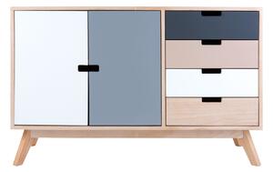 Skříňka se zaklapávacíma dvířkama a 4 zásuvkami Snap Leitmotiv (Barva - bílá, šedá, hnědá)