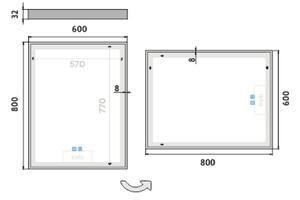 Bílé LED zrcadlo 600x800 se dvěma dotykovými senzory