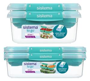 Sistema Sada 4 ks Dělený vodotěsný box na jídlo To Go STAX 2x 2,2 l, 2x 1 l, zelená
