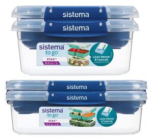 Sistema Sada 4 ks Dělený vodotěsný box na jídlo To Go STAX 2x 2,2 l, 2x 1 l, modrá