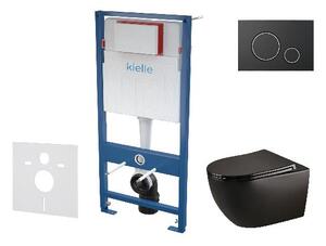 Kielle Genesis - Set předstěnové instalace, klozetu Gaia, sedátka softclose a tlačítka Gemini II, matná černá / chrom 30505SS31