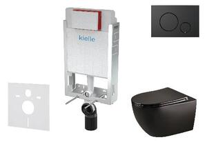 Kielle Genesis - Set předstěnové instalace, klozetu Gaia, sedátka softclose a tlačítka Gemini IV, matná černá 30505SZ32