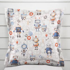 Biante Dětský bavlněný povlak na polštář s lemem Sandra SA-584 Svět robotů na šedo-bílém 30 x 50 cm