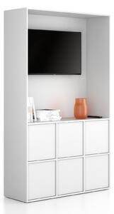Kancelářská skříň FRAME, 6x dveře, prostor pro TV, 1299 x 450 x 2162 mm, PUSH-lock, bílá