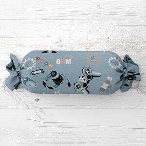 Biante Dětský polštář válec bonbon Sandra SA-588 Play Game na modrém 15x40 cm