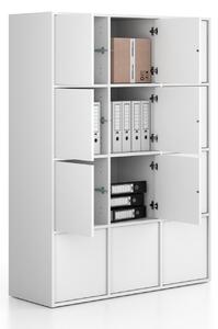 Kancelářská skříň FRAME, 12x dveře, 1299 x 450 x 1735 mm, PUSH-lock, bílá