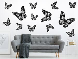 Motýli černí 13 ks textilní přelepitelné samolepky na zeď arch 45 x 45 cm