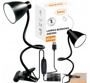 BERGE Andora LED stolní lampa s klipem 1xE27 černá