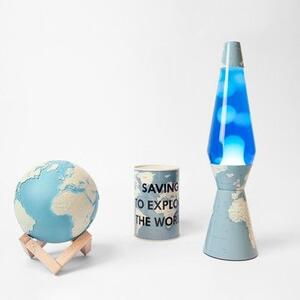 Stolní lampa Zeměkoule nabíjecí Fisura (Barva - modrá, béžová - dřevo)