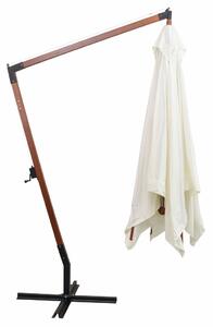 Závěsný slunečník s dřevěnou tyčí - bílá | 300x300 cm