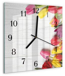 Skleněné hodiny na stěnu Tulipány zskc-30x30-00178962