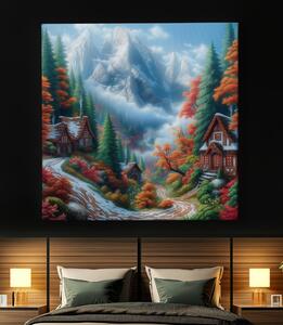 Obraz na plátně - Skalisté hory s jehličnatými lesy FeelHappy.cz Velikost obrazu: 40 x 40 cm