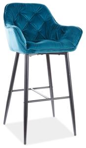 Barová židle CHERRY H-1 VELVET černý rám/tyrkysová BLUVEL 85