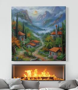 Obraz na plátně - Mlžné údolí s vesničkou La Trentina FeelHappy.cz Velikost obrazu: 60 x 60 cm