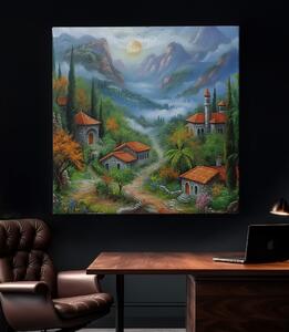Obraz na plátně - Mlžné údolí s vesničkou La Trentina FeelHappy.cz Velikost obrazu: 40 x 40 cm