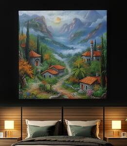 Obraz na plátně - Mlžné údolí s vesničkou La Trentina FeelHappy.cz Velikost obrazu: 60 x 60 cm