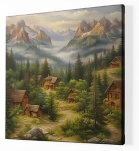 FeelHappy Obraz na plátně - Dřevěné chatky v kanadských horách Velikost obrazu: 100 x 100 cm
