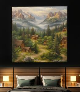 Obraz na plátně - Dřevěné chatky v kanadských horách FeelHappy.cz Velikost obrazu: 60 x 60 cm