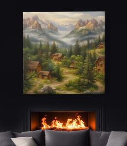 Obraz na plátně - Dřevěné chatky v kanadských horách FeelHappy.cz Velikost obrazu: 60 x 60 cm