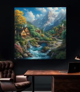 Obraz na plátně - Alpská říčka s domy FeelHappy.cz Velikost obrazu: 40 x 40 cm