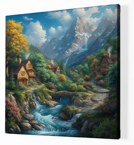 Obraz na plátně - Alpská říčka s domy FeelHappy.cz Velikost obrazu: 60 x 60 cm