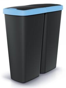 Odpadkový koš DUO černý, 50 l, modrá / černá