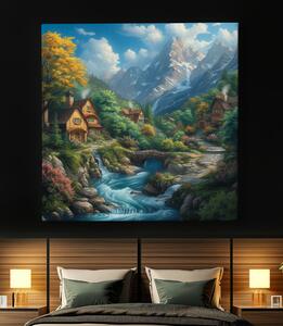 Obraz na plátně - Alpská říčka s domy FeelHappy.cz Velikost obrazu: 40 x 40 cm