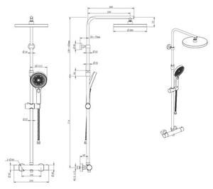Kielle Oudee Sprchový set s termostatem, 260 mm, 3 proudy, matná černá 20602014