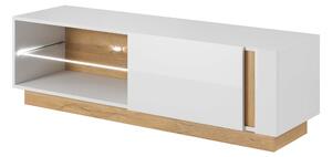 RTV stolek ARTENS 138 + LED Barva: bílá / bílý lesk / dub grandson