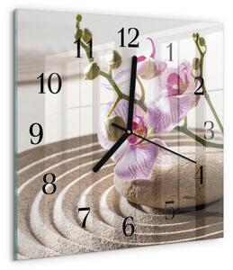 Skleněné hodiny na stěnu Písečná orchidej zskc-30x30-00178029