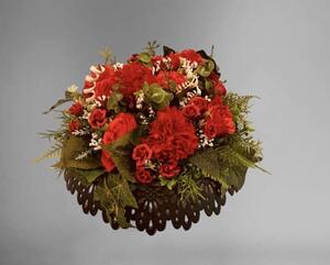 Aranžmá smuteční - žardinka s lemem, červené růže,pr.40cm