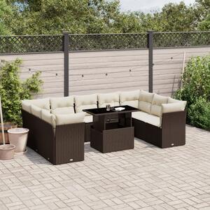 10dílná zahradní sedací souprava s poduškami hnědá polyratan 3266823